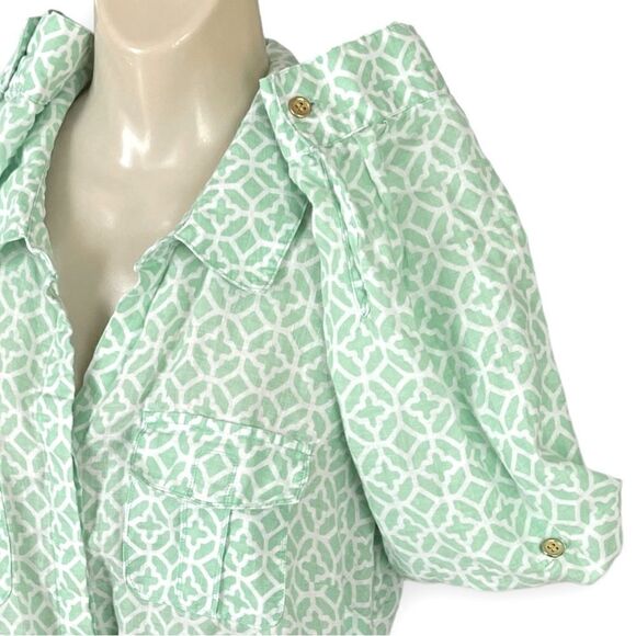 Charter Club Woman Linen Pattern Long Sleeve Button Tab Semi Sheer Blouse - Picture 10 of 15